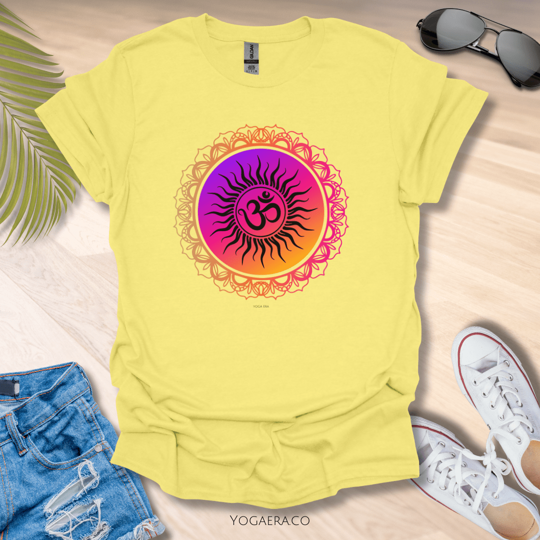 Vibrant Gradient Om Symbol Sun Tee Cornsilk / S T-Shirt Yoga Era