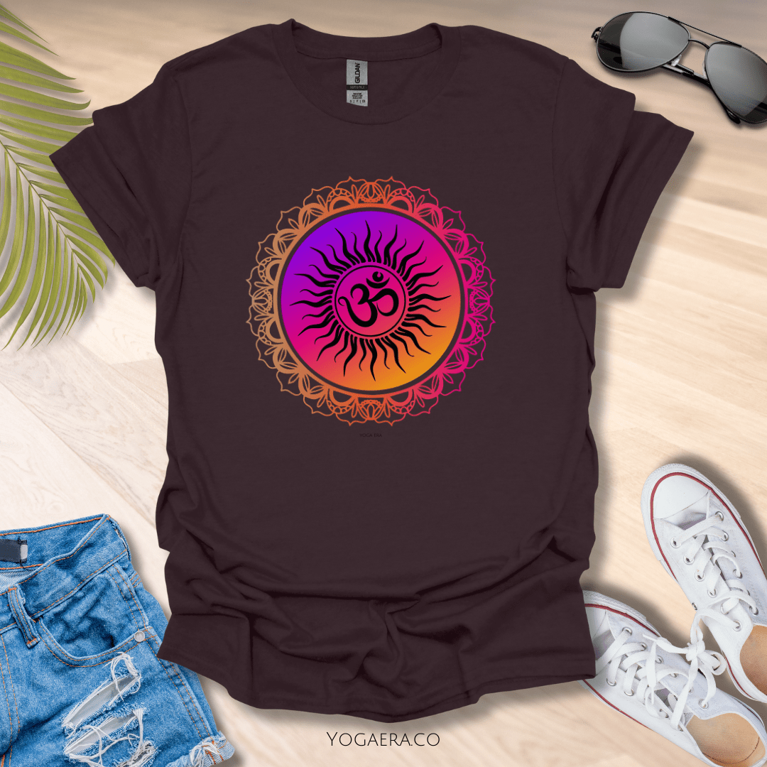 Vibrant Gradient Om Symbol Sun Tee Dark Chocolate / S T-Shirt Yoga Era