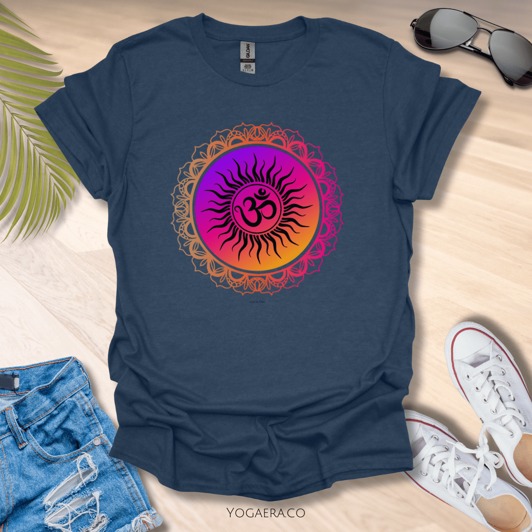 Vibrant Gradient Om Symbol Sun Tee Heather Navy / S T-Shirt Yoga Era
