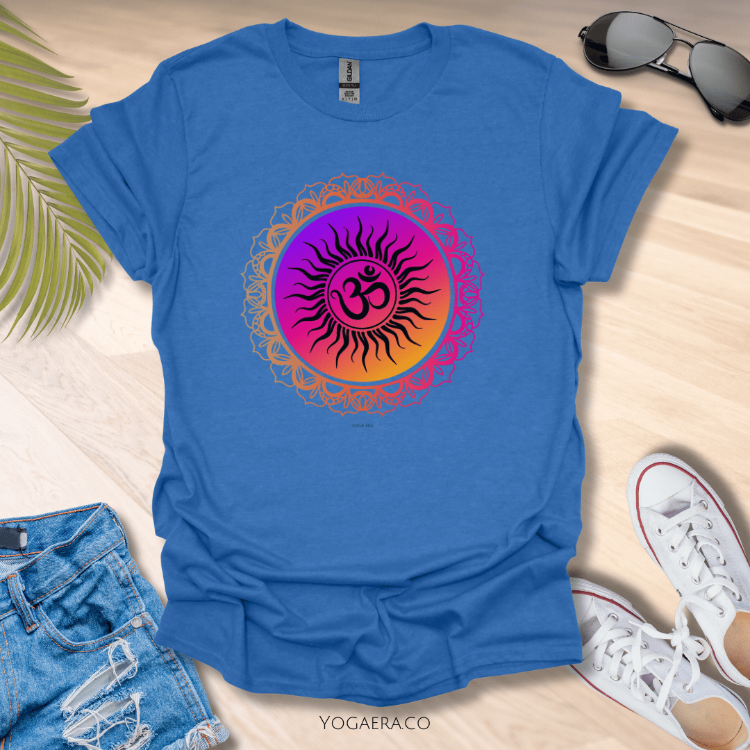 Vibrant Gradient Om Symbol Sun Tee Heather Royal / S T-Shirt Yoga Era