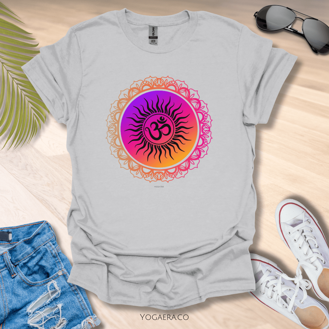 Vibrant Gradient Om Symbol Sun Tee Ice Grey / S T-Shirt Yoga Era