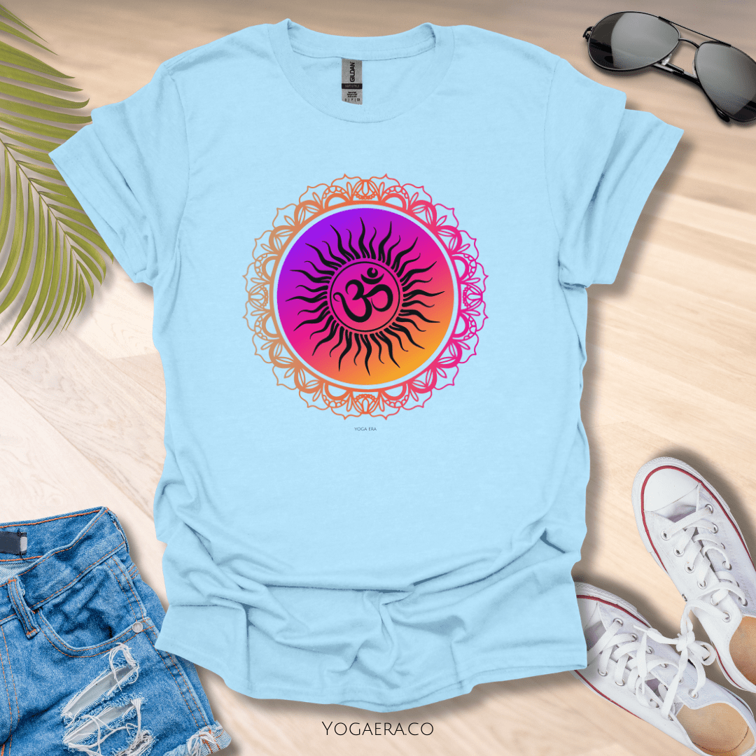 Vibrant Gradient Om Symbol Sun Tee Light Blue / S T-Shirt Yoga Era