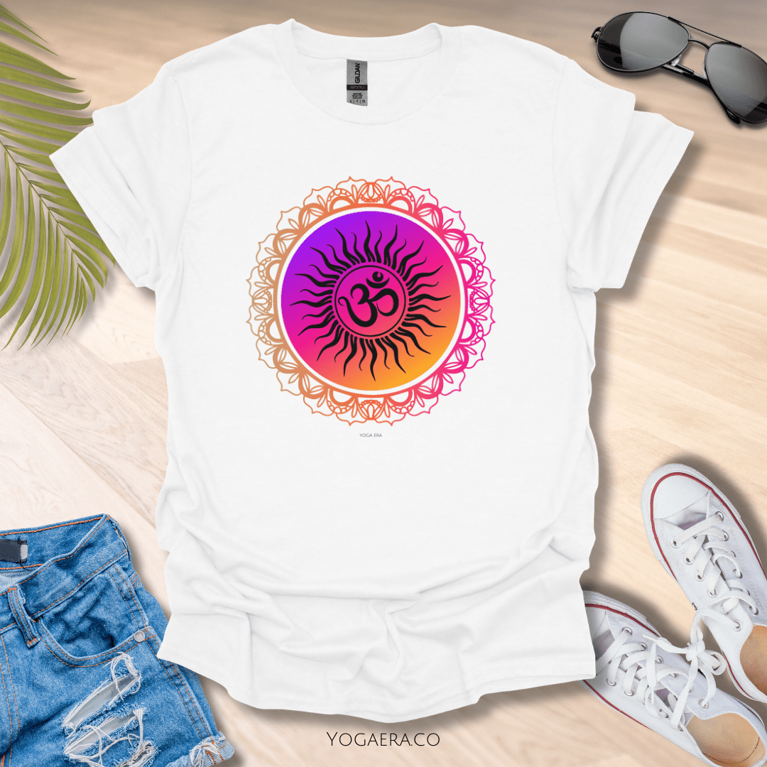 Vibrant Gradient Om Symbol Sun Tee White / S T-Shirt Yoga Era