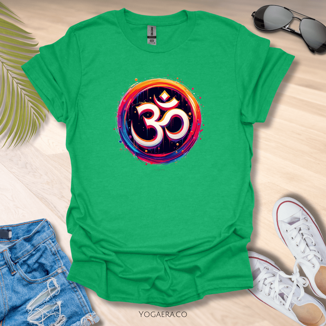 Vibrant Paint Om Symbol Tee Heather Irish Green / S T-Shirt Yoga Era