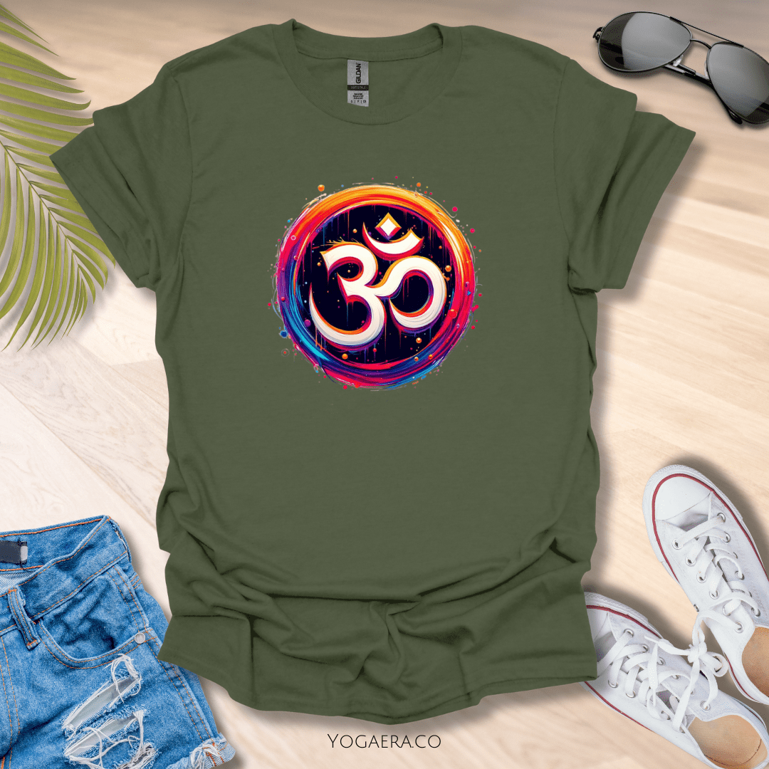 Vibrant Paint Om Symbol Tee Military Green / S T-Shirt Yoga Era