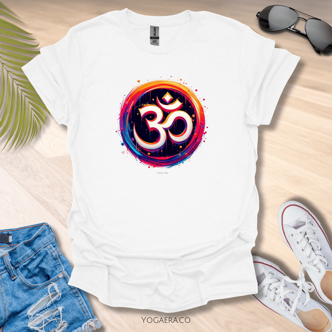 Vibrant Paint Om Symbol Tee White / S T-Shirt Yoga Era
