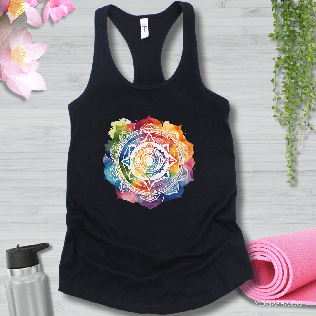 Watercolor Mandala Flower Tank XS / Black Tank Top Yoga Era
