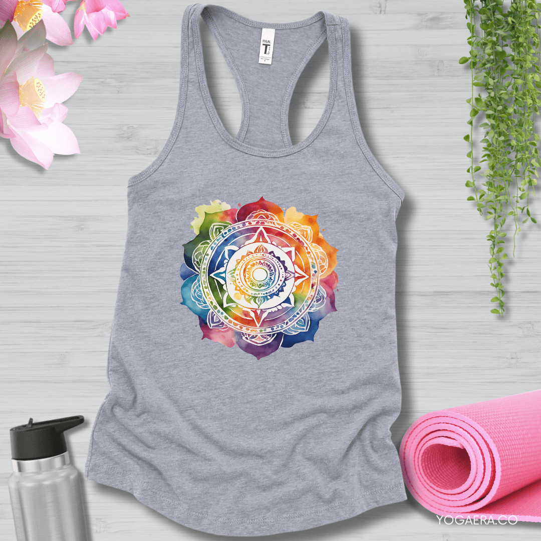Watercolor Mandala Flower Tank XS / Heather Grey Tank Top Yoga Era