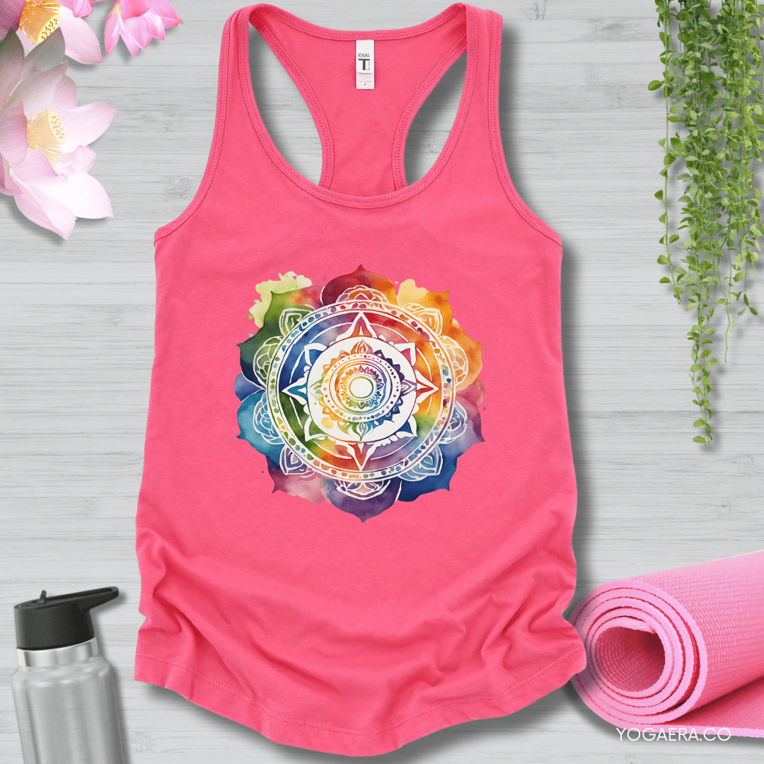 Watercolor Mandala Flower Tank XS / Hot Pink Tank Top Yoga Era