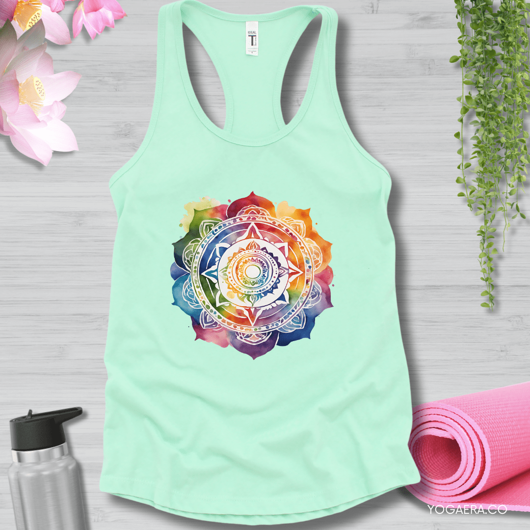 Watercolor Mandala Flower Tank XS / Mint Tank Top Yoga Era