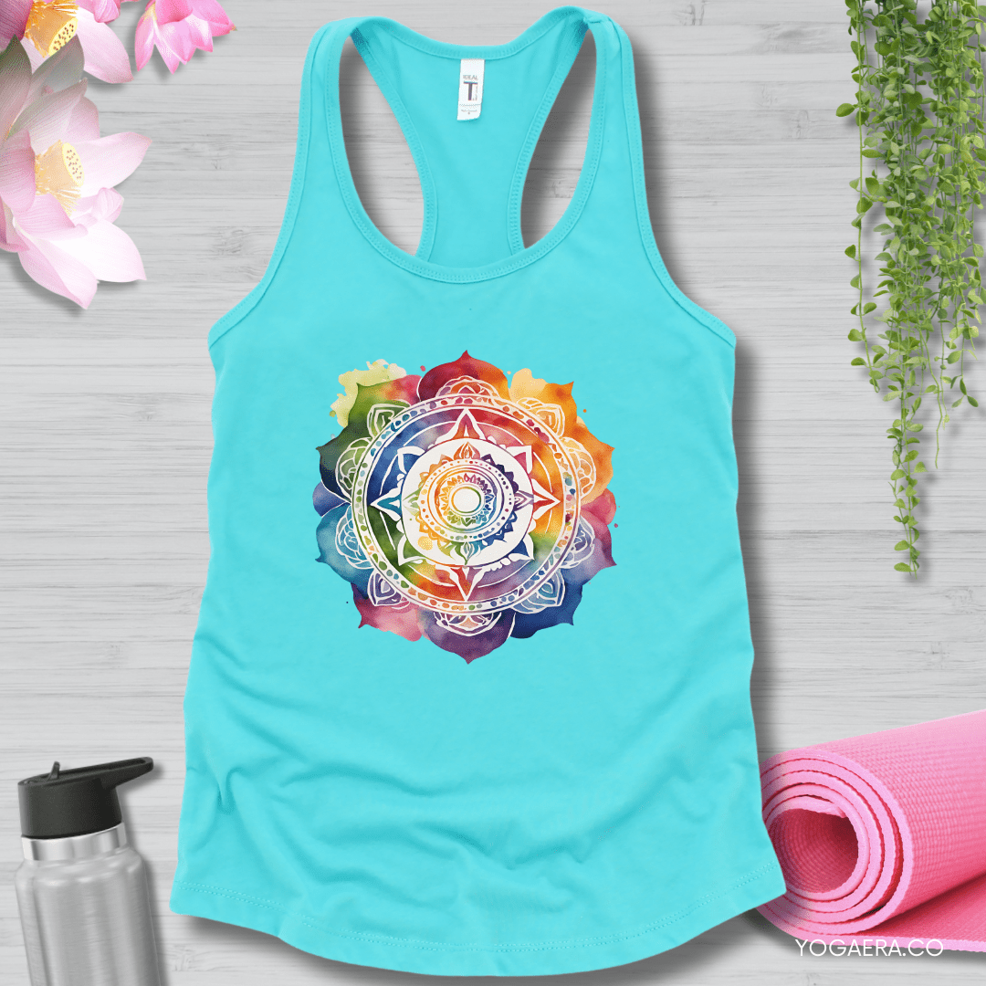 Watercolor Mandala Flower Tank XS / Tahiti Blue Tank Top Yoga Era