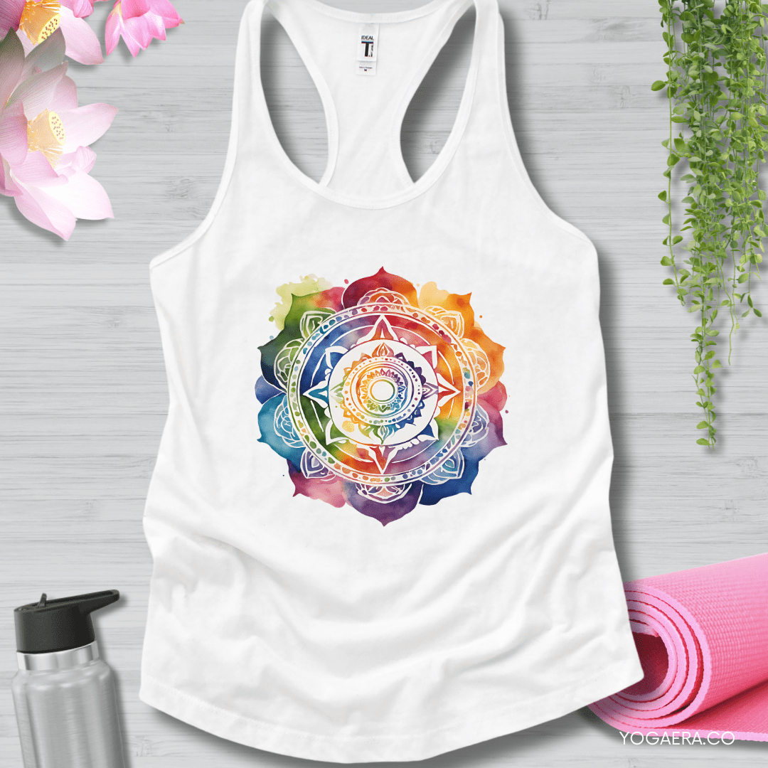 Watercolor Mandala Flower Tank XS / White Tank Top Yoga Era