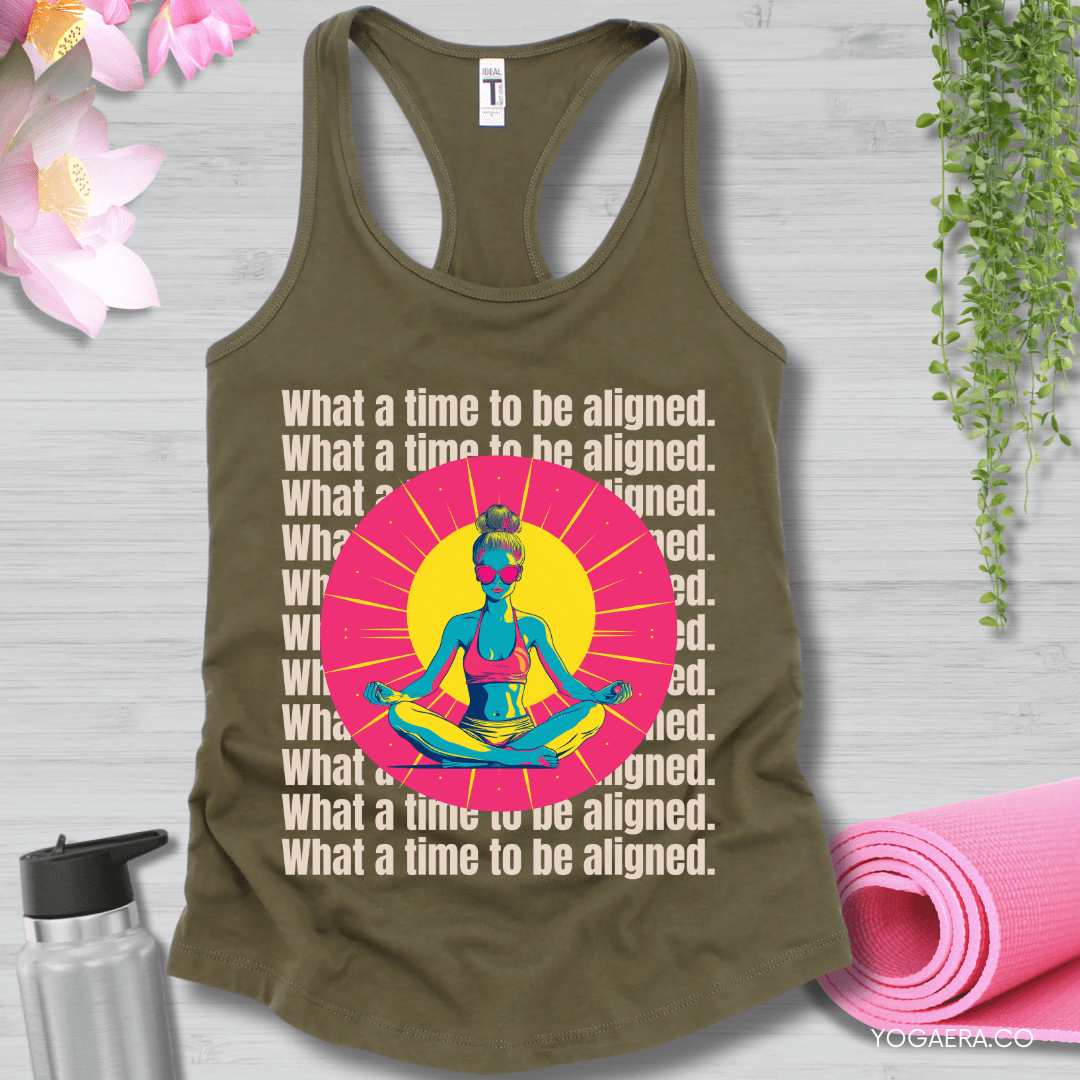 What a Time to Be Aligned Pop Art Tank XS / Military Green Tank Top Yoga Era