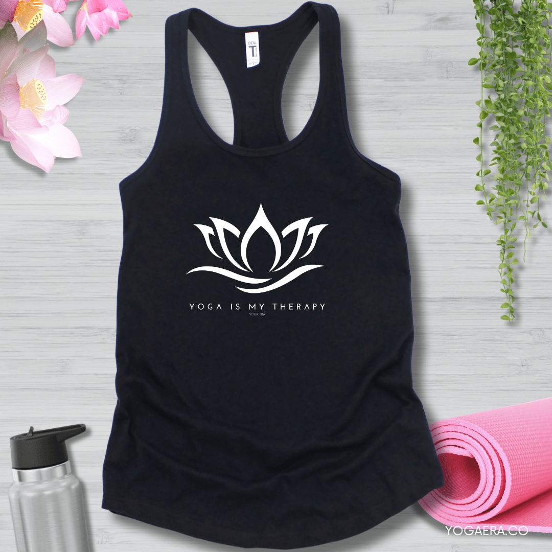 Yoga is my Therapy Lotus Flower Tank XS / Black Tank Top Yoga Era