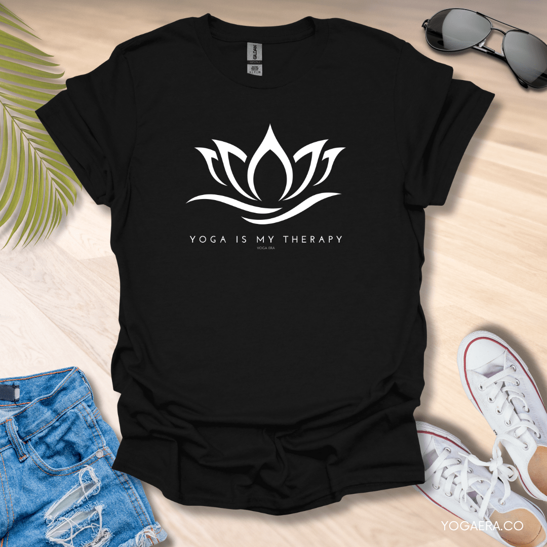 Yoga is my Therapy Lotus Flower Tee Black / S T-Shirt Yoga Era