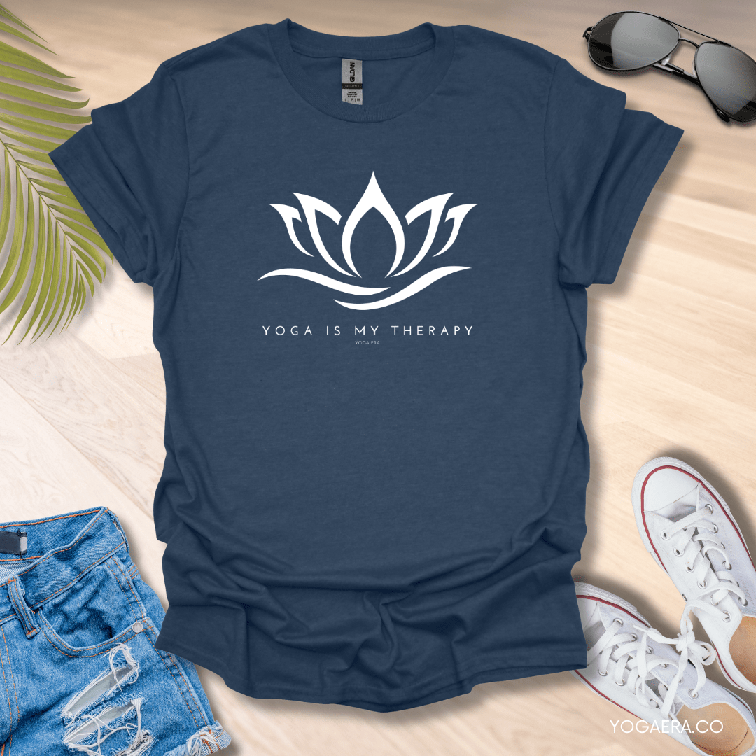 Yoga is my Therapy Lotus Flower Tee Heather Navy / S T-Shirt Yoga Era