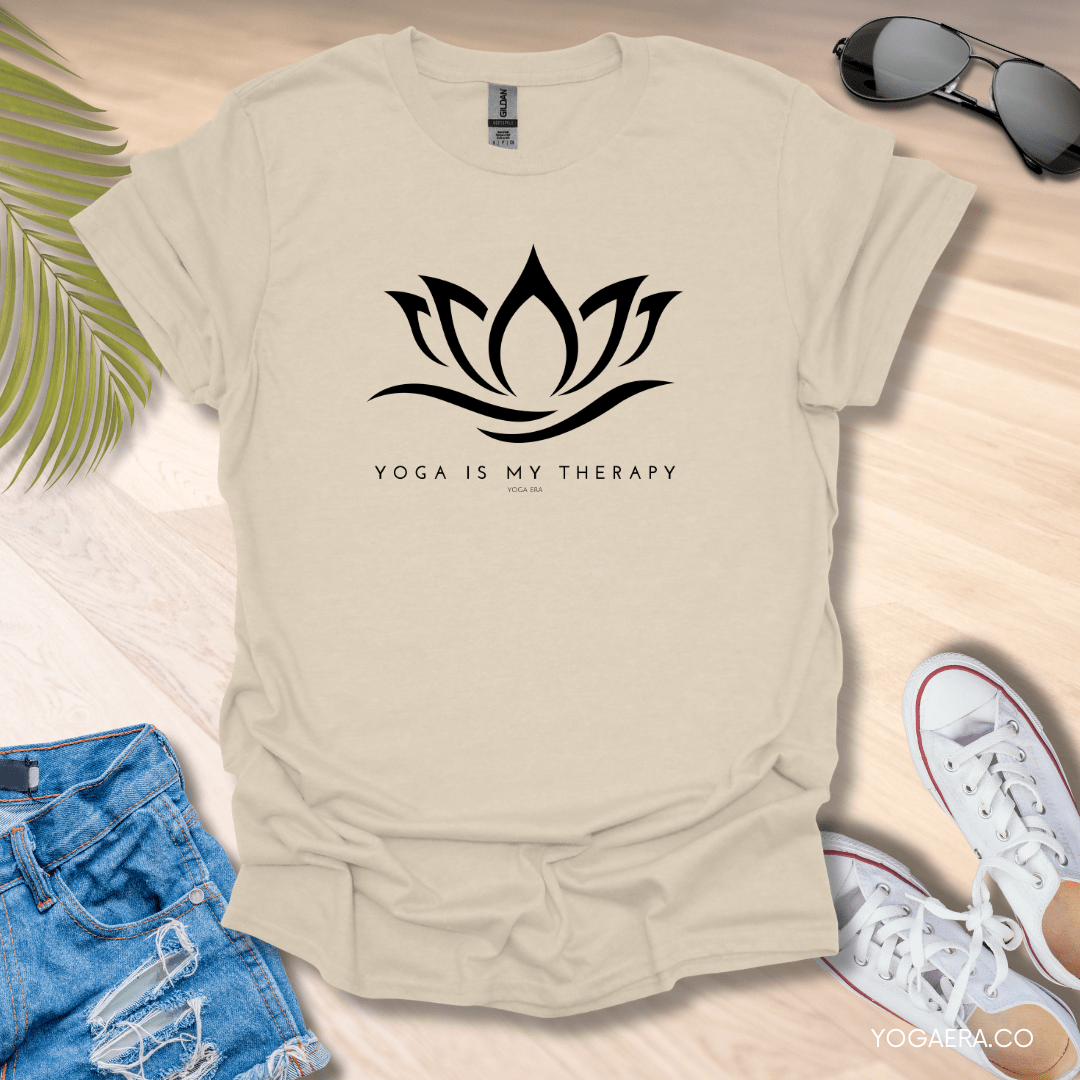 Yoga is my Therapy Lotus Flower Tee Natural / S T-Shirt Yoga Era
