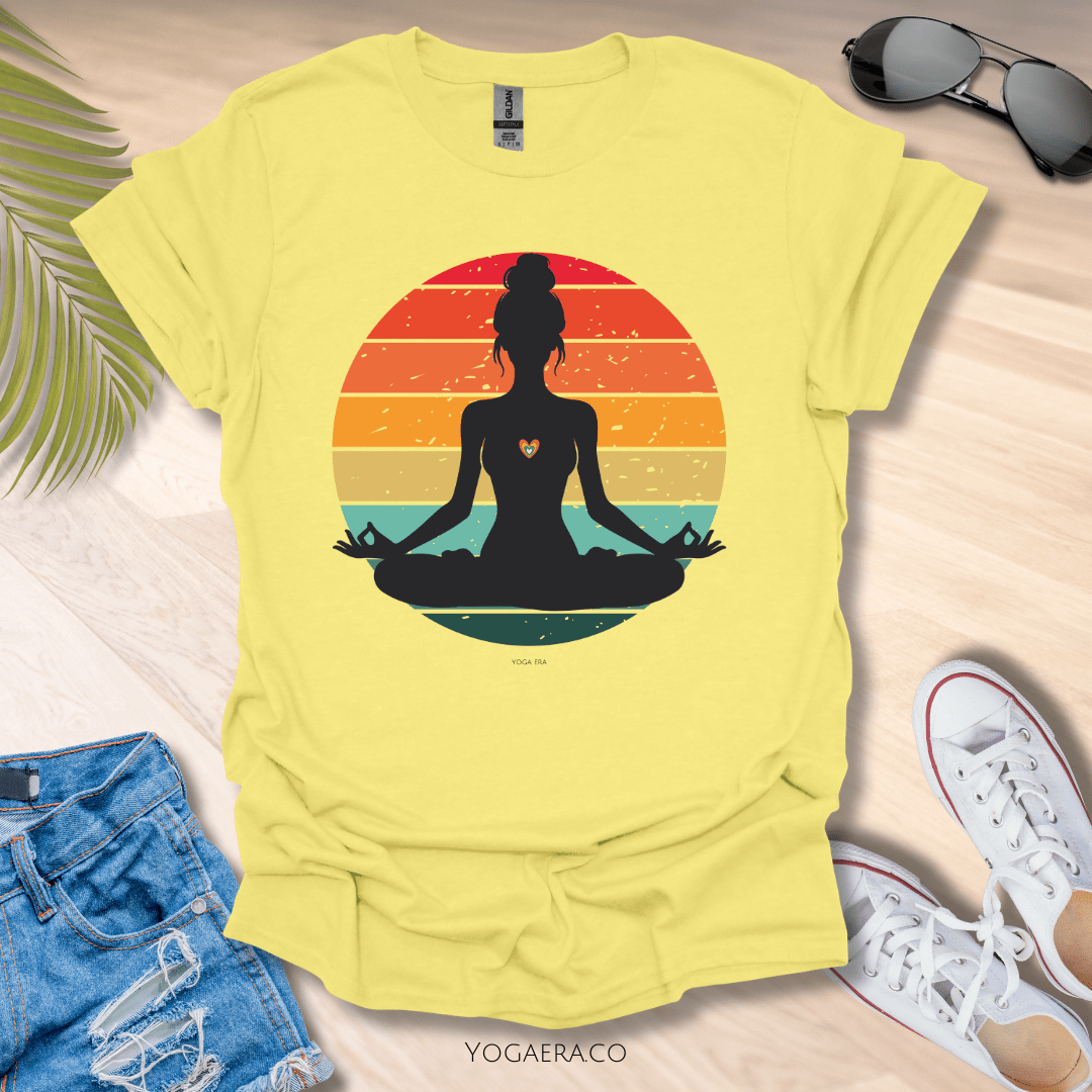 Retro Vintage Yogi Silhouette Sunset Tee Cornsilk / S T-Shirt Yoga Era