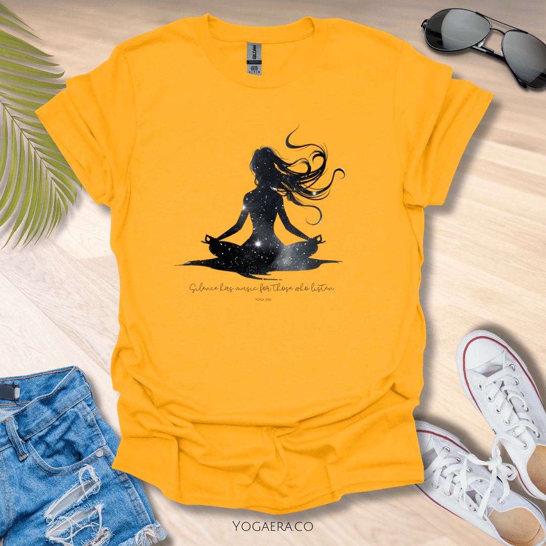 Silence Has Music For Those Who Listen • Yogi Silhouette Tee Gold / S T-Shirt Yoga Era