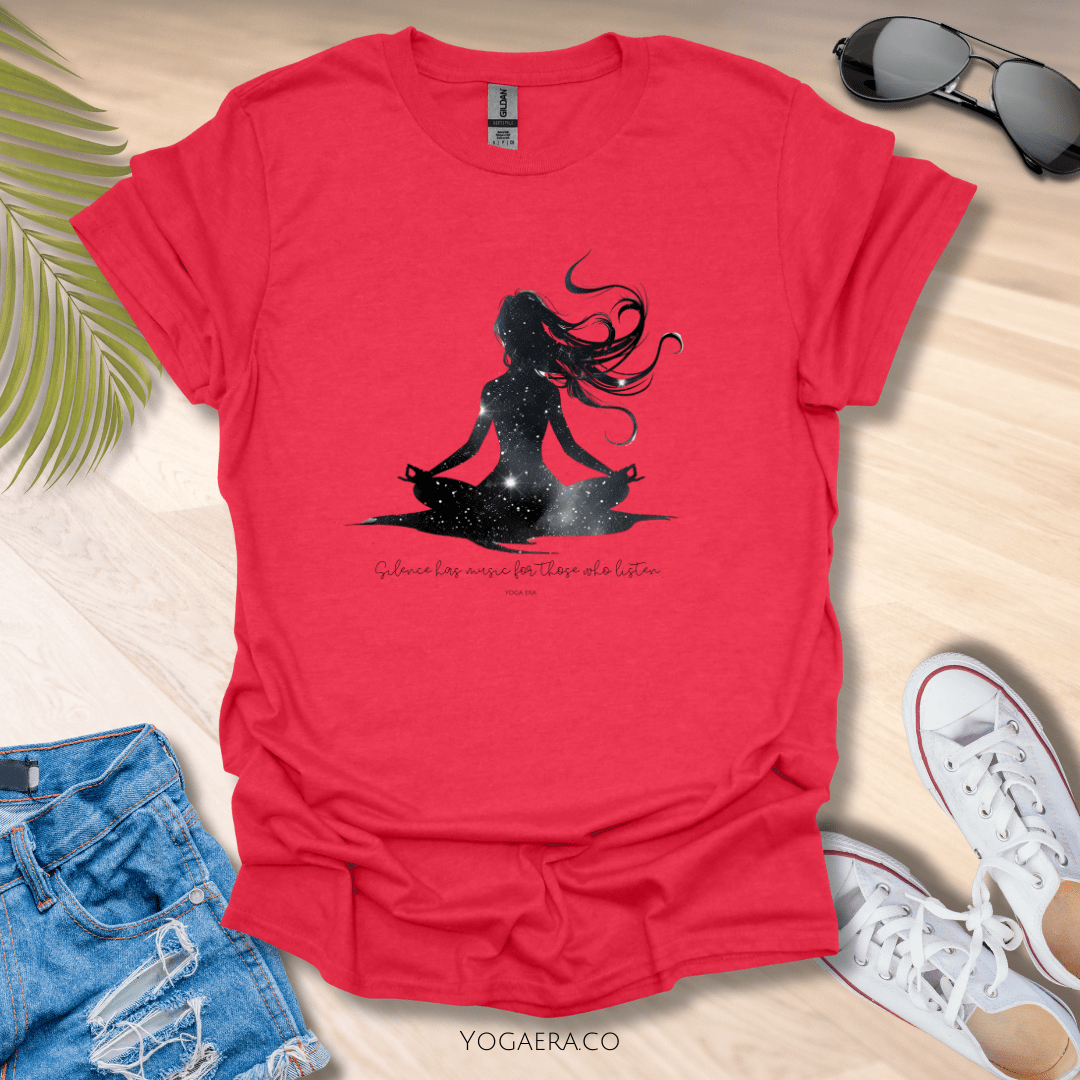 Silence Has Music For Those Who Listen • Yogi Silhouette Tee Heather Red / S T-Shirt Yoga Era