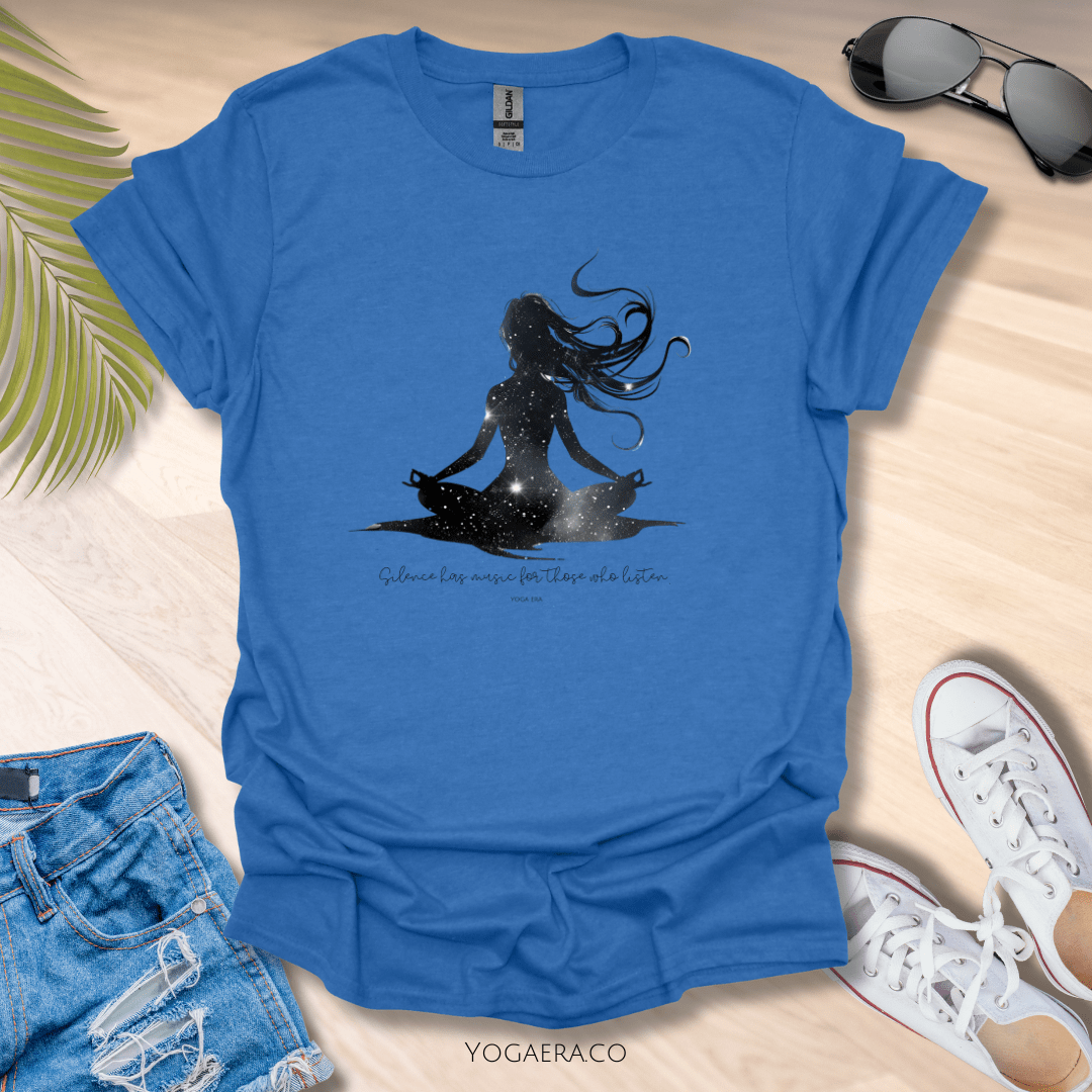 Silence Has Music For Those Who Listen • Yogi Silhouette Tee Heather Royal / S T-Shirt Yoga Era