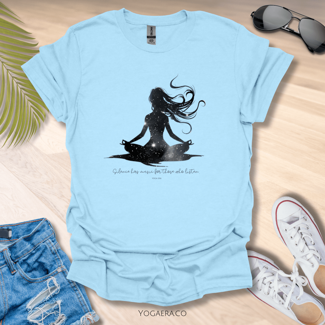 Silence Has Music For Those Who Listen • Yogi Silhouette Tee Light Blue / S T-Shirt Yoga Era