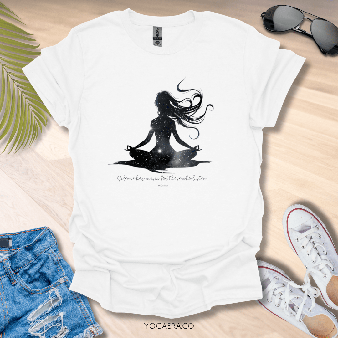 Silence Has Music For Those Who Listen • Yogi Silhouette Tee White / S T-Shirt Yoga Era